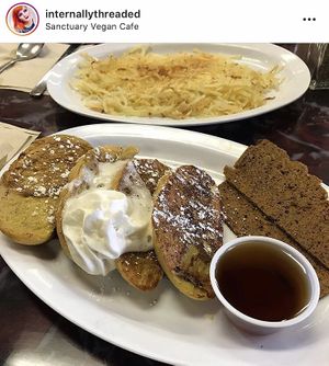 French toast and hash browns  at Sanctuary Vegan Cafe in Knoxville