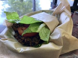 Bean burger in lettuce wrap at Sanctuary Vegan Cafe in Knoxville