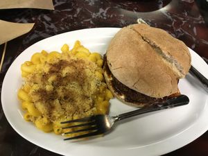 Nashville hot chicken sandwich and Mac and cheese  at Sanctuary Vegan Cafe in Knoxville