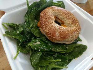 Bagel au fauxmage at Vegano in Montreal