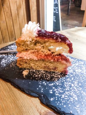 Vegan raspberry and lemon sponge!! at Stoned Pizza in Dublin