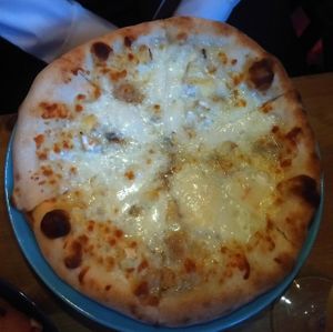 Four cheese pizza at Stoned Pizza in Dublin