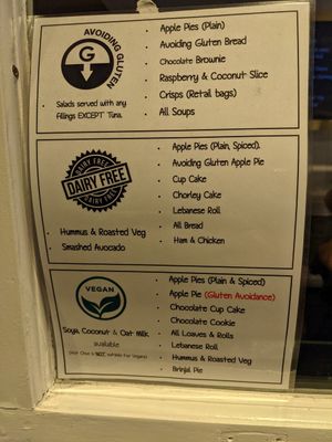 Vegan menu options at The Apple Pie in Ambleside