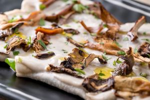 ravioli and porcini mushrooms at HappyRaw Natural Restaurant in Faenza