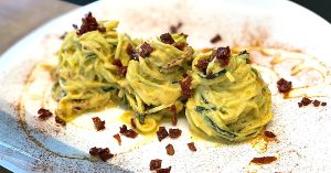 New "Carbonara Fruitarian" at HappyRaw Natural Restaurant in Faenza