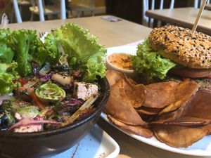 Mushroom hamburger &Tofu salat .. both best !!!!   at Mantra Gastronomia e Arte in Porto Alegre