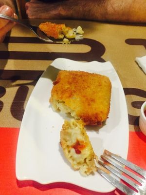 "Mac and cheese square" - weird but very tasty :D at 31burger in Hua Hin