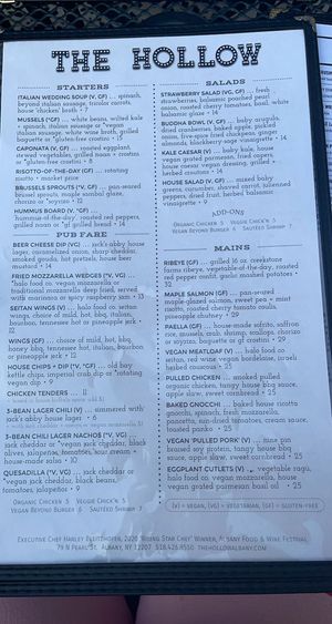 menu  at The Hollow in Albany