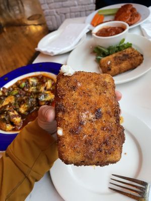 Vegan mozz bite, Brussel sprout (left)   at The Hollow in Albany