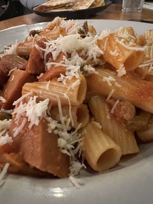 Pasta and some sort of coconut-cashew parm   at The Hollow in Albany