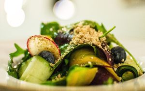 sliced vegetables with anacardi permezan at Alive in Vilnius