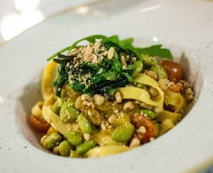 homemade tagliatelle with seaweed and orange sauce at Alive in Vilnius