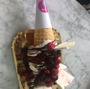 choc raspberry soft serve at Girls and Boys in Fitzroy