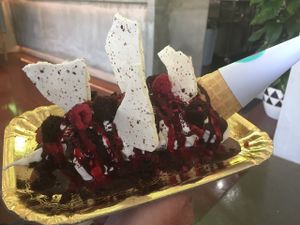 Choc raspberry soft serve at Girls and Boys in Fitzroy