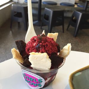 mini pimped our soft serve. choc raspberry at Girls and Boys in Fitzroy
