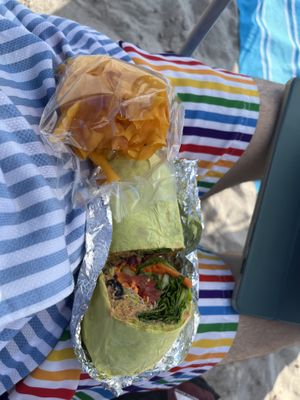 Hummus wrap and plantain chips. Super yummy and fresh!  at Tiki Fresh Food in Puerto Penasco