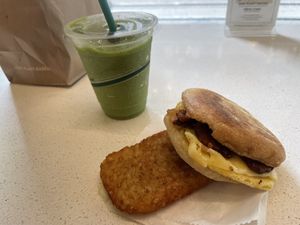Bac’n, cheese, and ‘egg’ Muffin/Hash Brown/Smoothie  at HipCityVeg - Broad St in Philadelphia