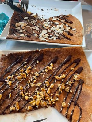 Crepes with chocolate and walnuts/ chocolate and almond at Ty Veg in Perros-guirec