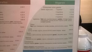 Menu des galettes vegans at Ty Veg in Perros-guirec