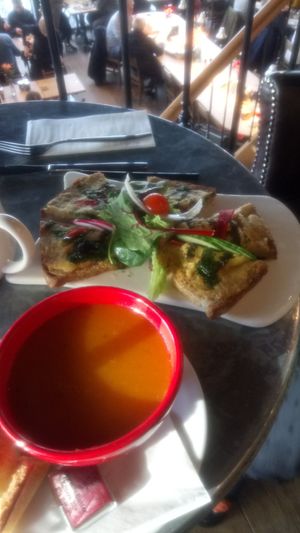 Soup of the day (carrot) , Bread with hummus and veg. at Le Pain Quotidien - Gelderlandplein in Amsterdam