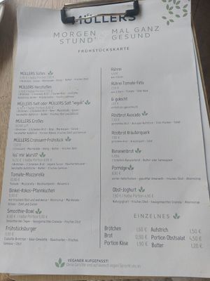 Frühstückskarte at Muellers Cafe in Schwerin
