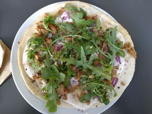 Vegan Tarte Flambee at Muellers Cafe in Schwerin