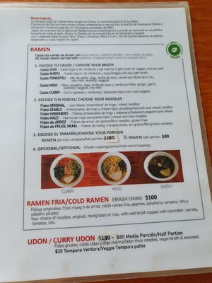 Vegan menu at V-Ramen - Alvaro Obregon in Mexico City