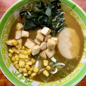 curry ramen with corn and tofu added - good, not great  at V-Ramen - Alvaro Obregon in Mexico City