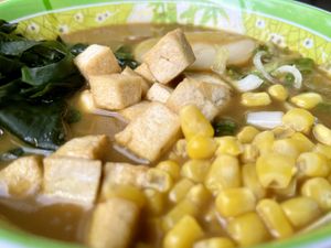 curry ramen with corn and tofu added - good, not great  at V-Ramen - Alvaro Obregon in Mexico City