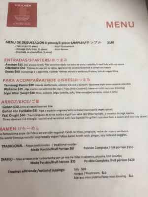Menu at V-Ramen - Alvaro Obregon in Mexico City