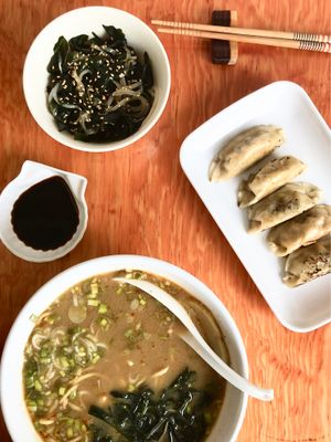 Wakame, ramen and gyozos!  at V-Ramen - Alvaro Obregon in Mexico City