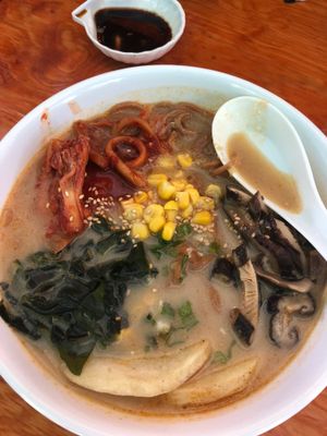 Vegan diablo ramen (with added kimchi and shiitake mushrooms)!!   at V-Ramen - Alvaro Obregon in Mexico City