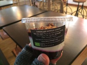 Lemon cashew cheesecake with blueberries at Detox Delight - CMG Sports Club in Paris