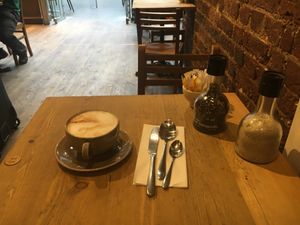 Almond milk cappuccino  at Le Pain Quotidien - St Pancras in North London