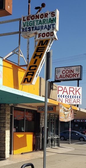 Front on Victory Blvd. at Leonor's Mexican Restaurant in North Hollywood