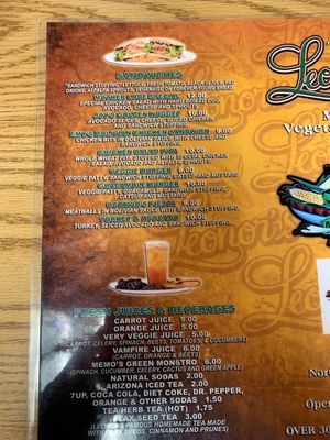 Menu at Leonor's Mexican Restaurant in North Hollywood
