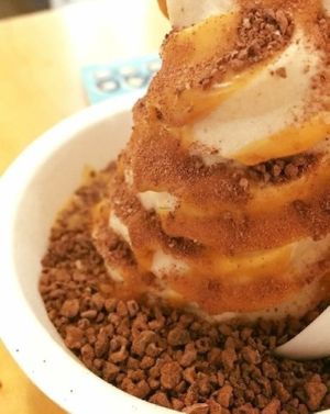 Swirled caramel pecan and bananawith peanut butter shell and sea salted cocoa nibs at Eb & Bean - Division  in Portland