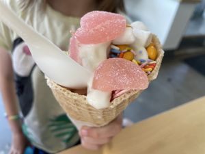 Cookie batter with vegan toppings and vegan waffle cone  at Eb & Bean - Division  in Portland