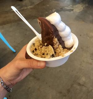 CHOCOLATE CARAMEL W NAWTELLA MAGIC TOP, COCONUT WHIP, & COOKIE DOUGH - ALL VEGAN ALL MAGIC at Eb & Bean - Division  in Portland