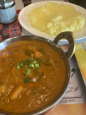 Veggie curry and golden rice at Namaste in Asahikawa