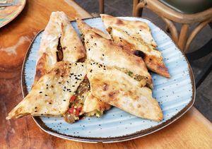 Vegan pide at Dogaciyiz Organik Gourmet in Istanbul