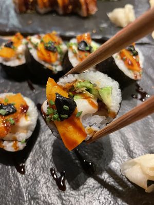 Black garlic pump  at MakiMaki Sushi Green in Cologne