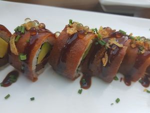 "No more bacon for big daddy" at MakiMaki Sushi Green in Cologne