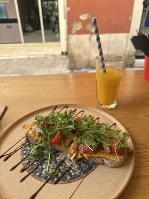 Vegan toast with hummus smoked tofu and chickpeas   at Coffee&Cake in Zadar