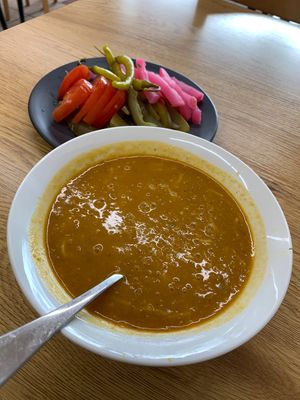 Lentil soup and sides. Very tasty! at Falafel Moudy in Campbellfield