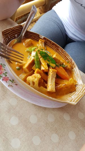 vegan red curry with tofu,  a lot of coconut milk at Jungle Kitchen in Ao Nang