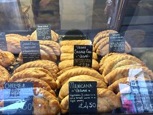 some of the vegan pasty options  at Our Cornish Pasty Shop in Brighton
