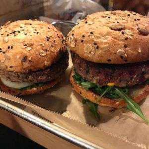 The impossible burger and La Bandita, vegan style on wheat at Hopdoddy Burger Bar in San Antonio