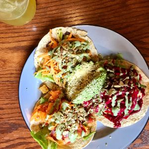 Tacos with locally sourced veggies and non gmo corn tortillas  at Pharm Table in San Antonio