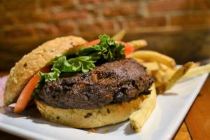 vegan multi-bean burger at Ellicottville Brewing Company in Fredonia